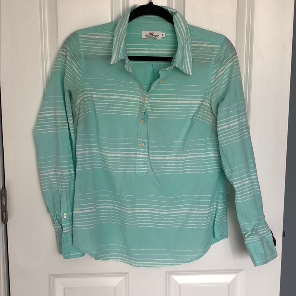 Vineyard vines mint green quarter button up